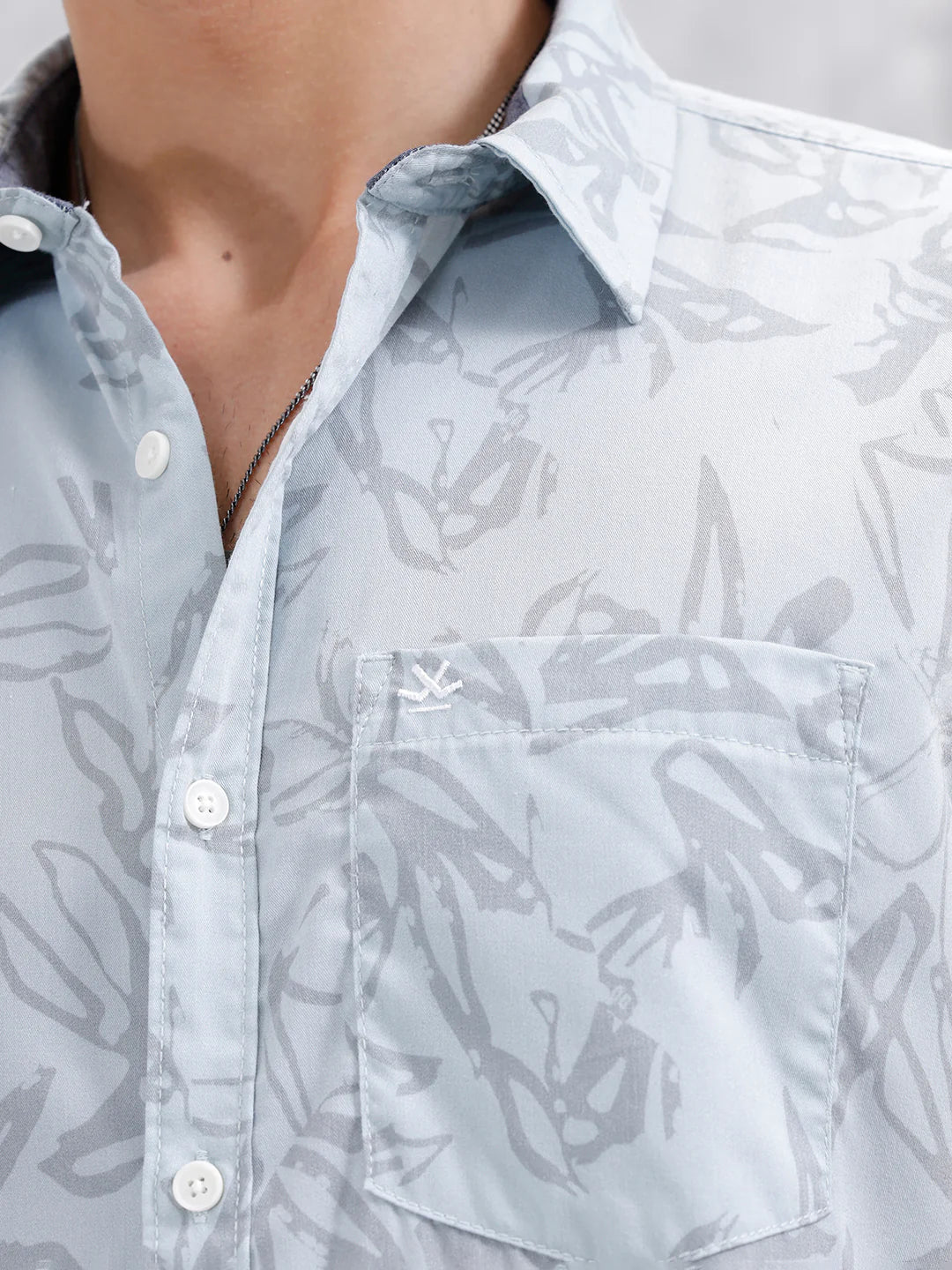 Abstract Floral Printed Slim Fit Shirt | Blue