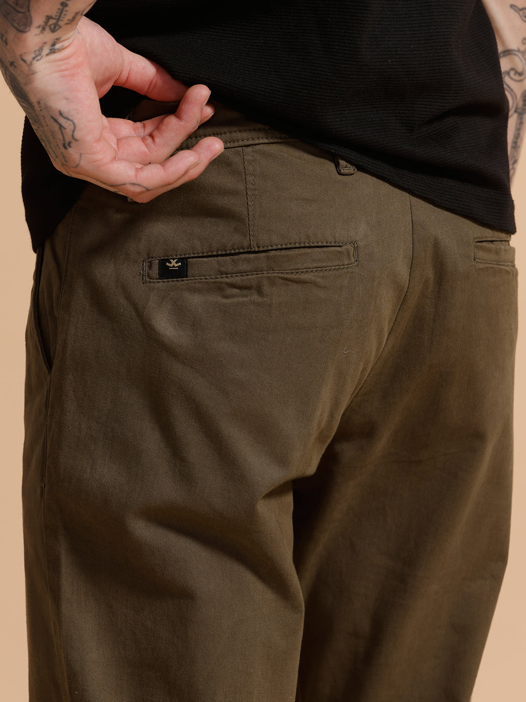 Cotton Blend Chino Trouser | Khaki