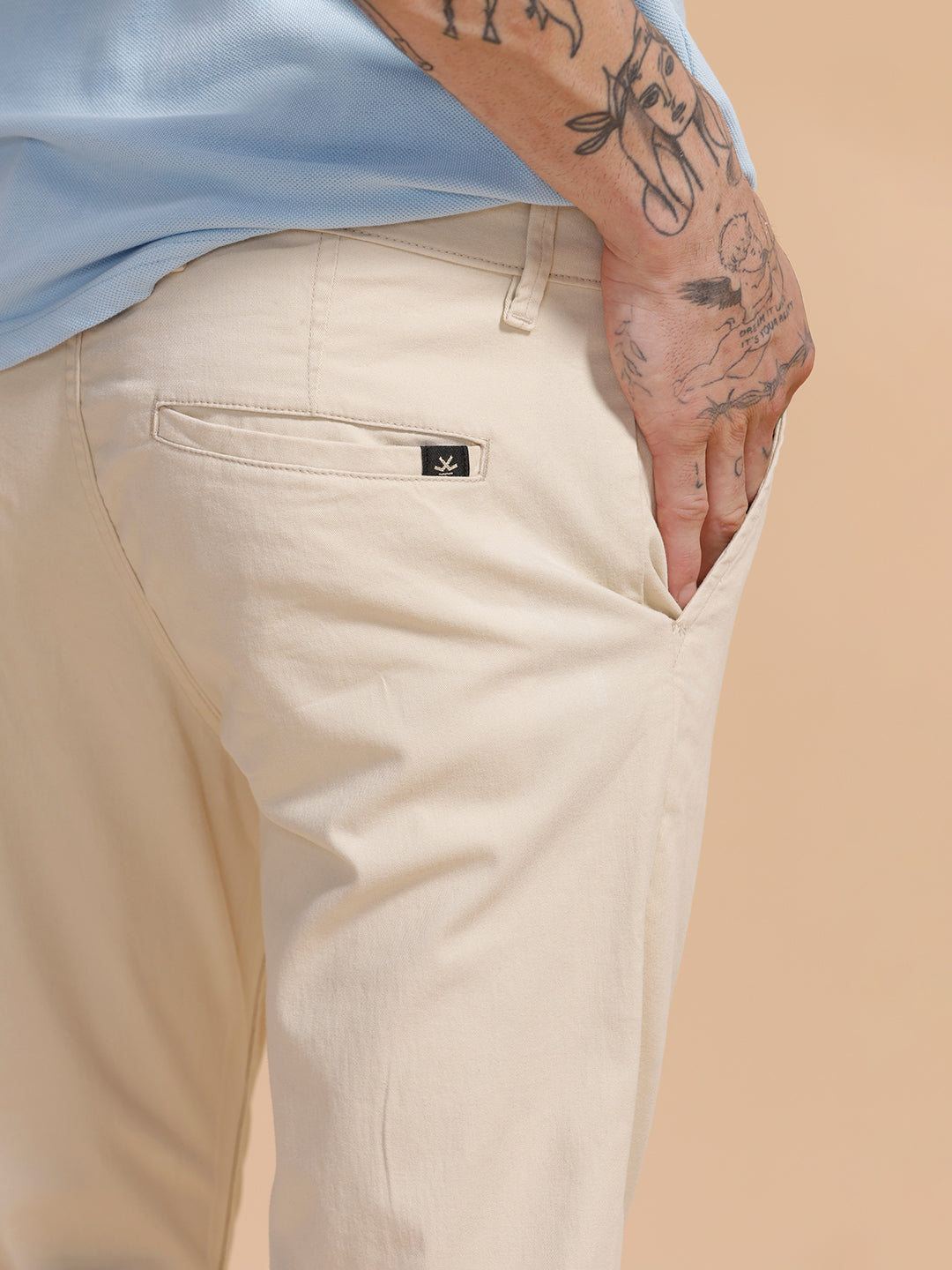 Cotton Blend Chino Trouser | Off White