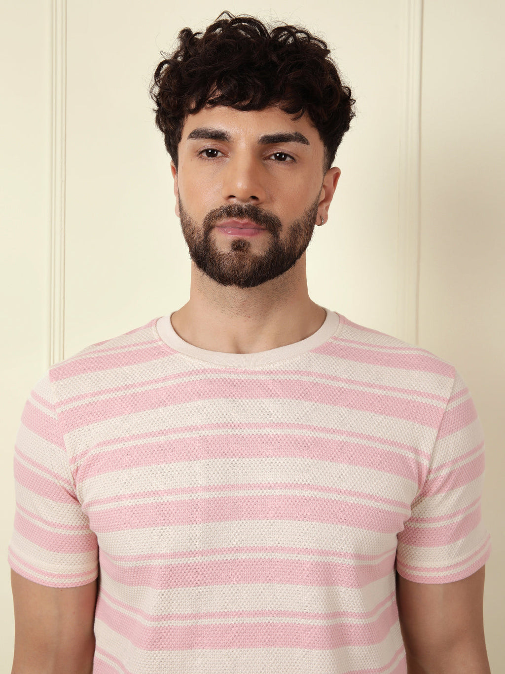 Casual Slim Fit Striped T-Shirt | Pink