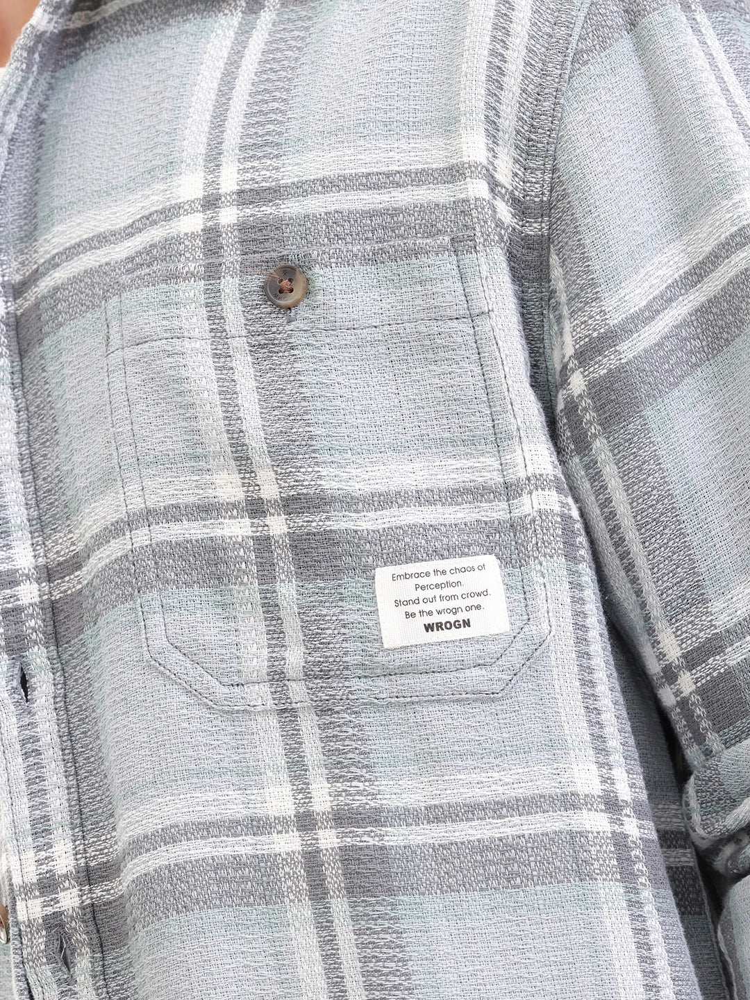 Comfort Fit Double Pocket Checks Shirt I Grey
