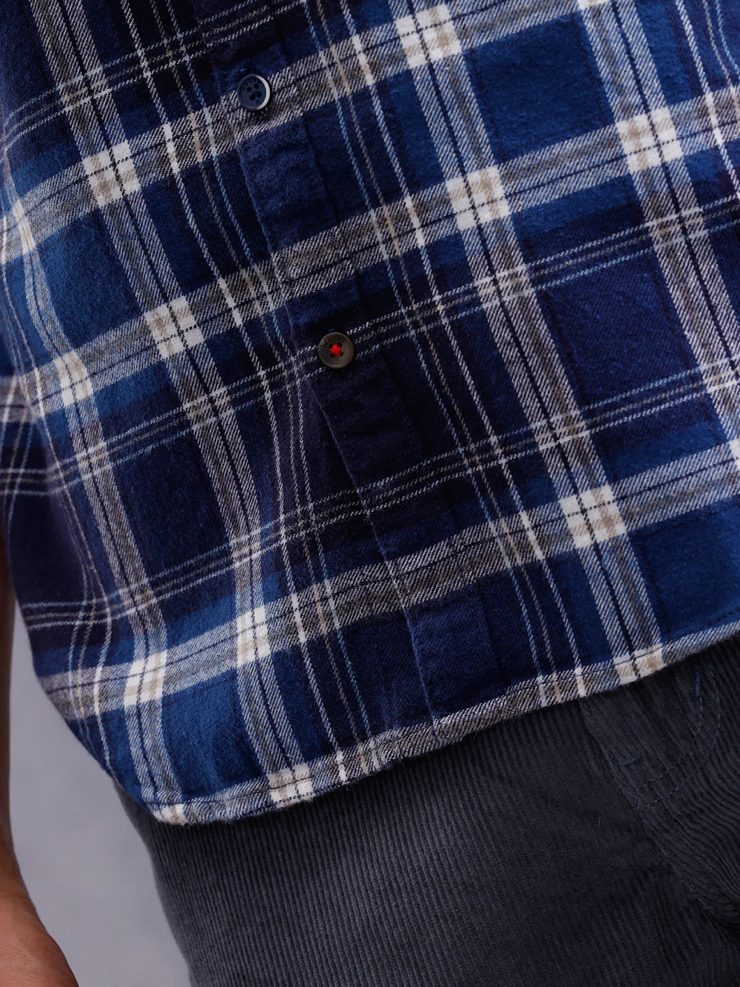 Brushed Flannel Check Shirt In Slim Fit  | Navy Blue
