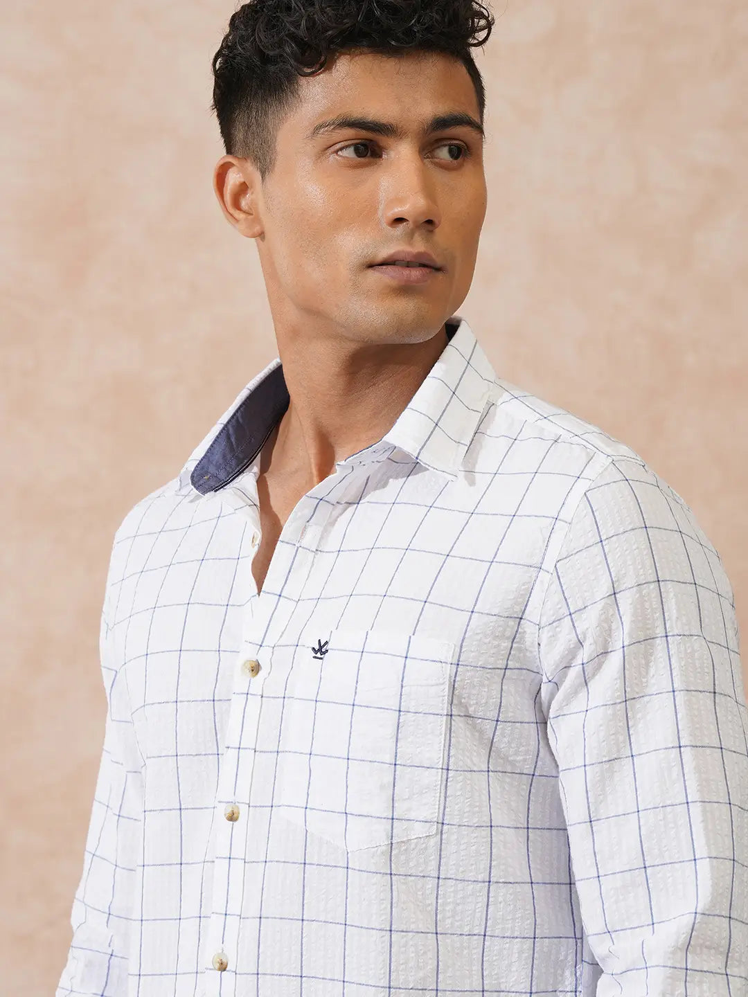 Checked Seersucker Slim Fit Shirt | White