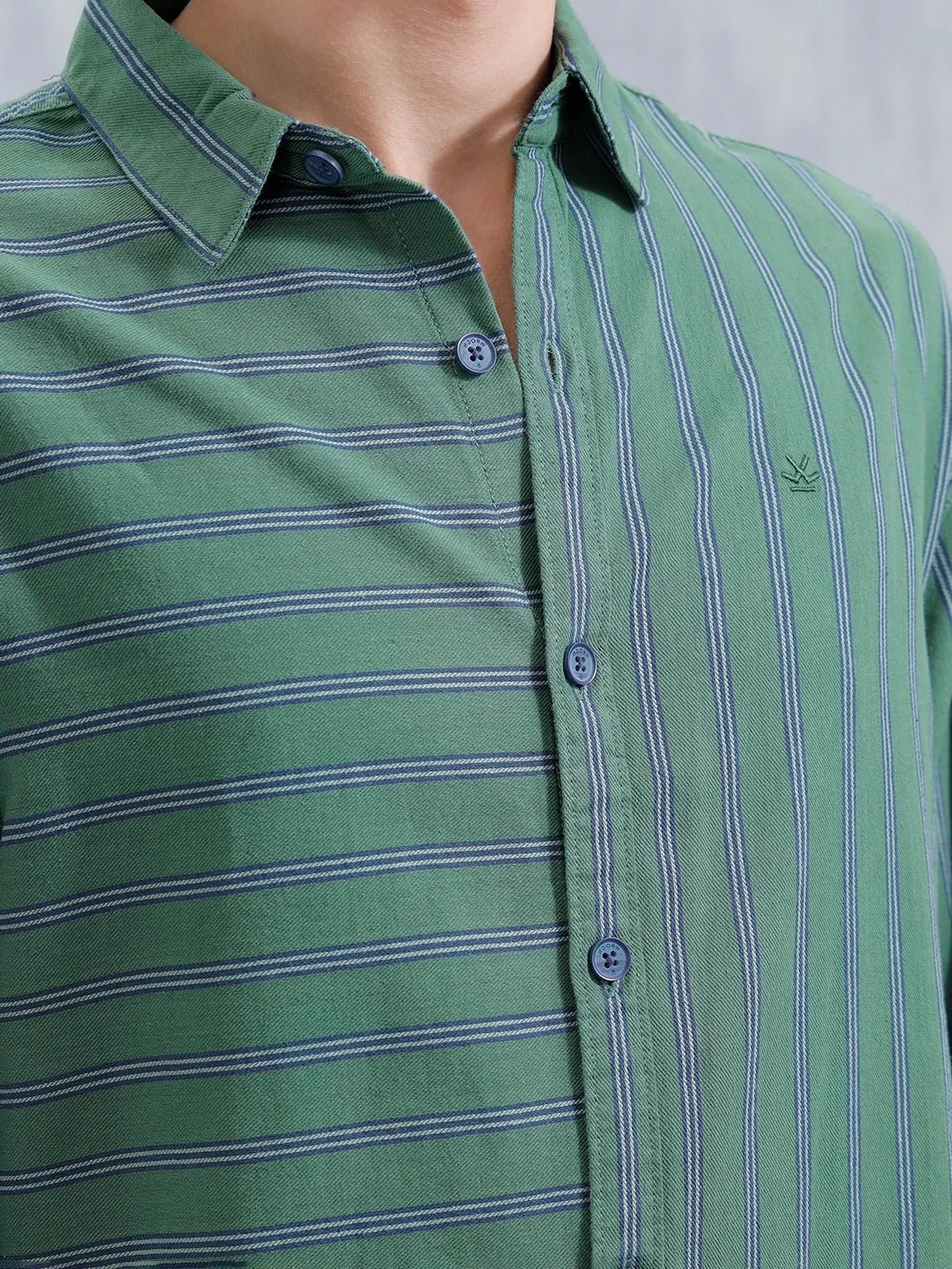 Asymmetrical Striped Oversized Shirt For Men | Dark Green