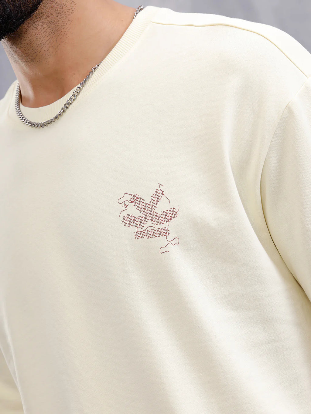 Frayed Yarn Look "Wrogn Squad" Oversized Back Print Crew Neck T-Shirt | Yellow