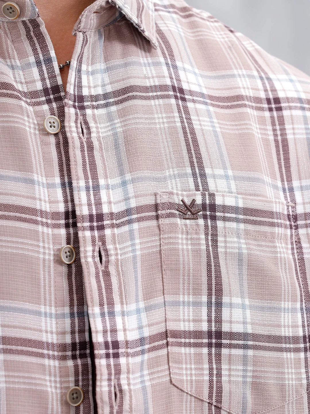 Comfort Fit Checkered Casual Shirt For Men | Peach