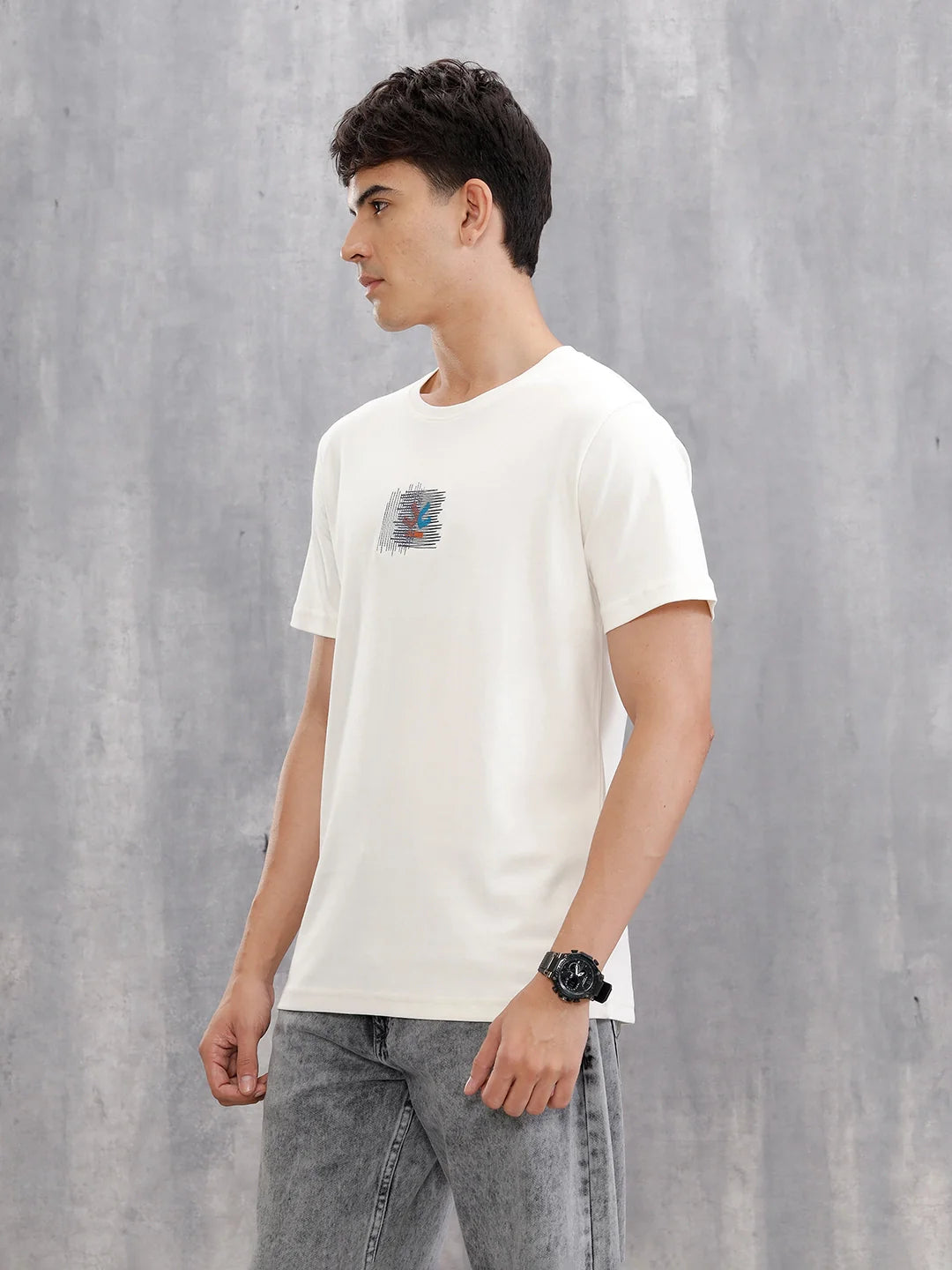 Gold Finish Interlock Tee With Embroidery On Chest  |  White