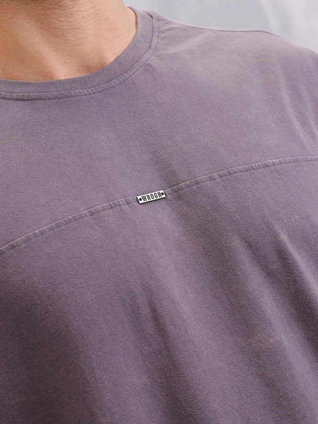 Distressed Grunge Look Oversized Fit T-shirt With Metal Branding | Dark Grey