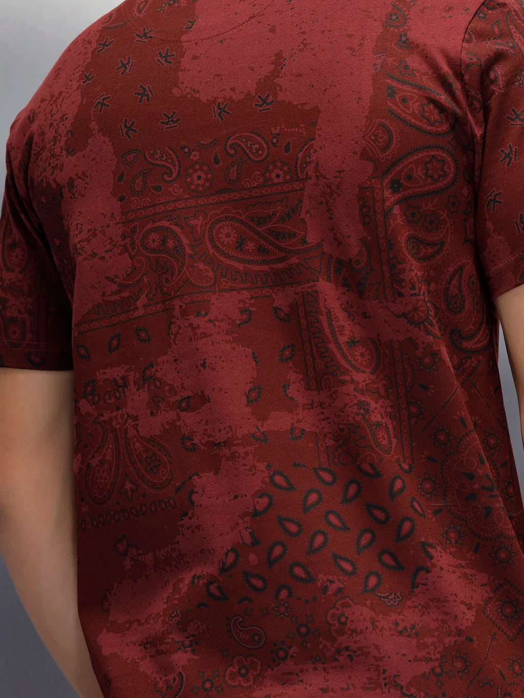 Men's slim fit Casual Tshirt with Paisley AOP  | Maroon