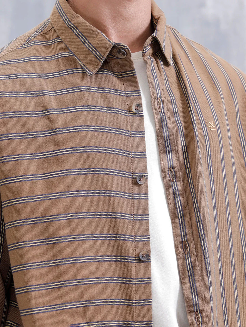 Asymmetrical Striped Oversized Shirt For Men | Brown