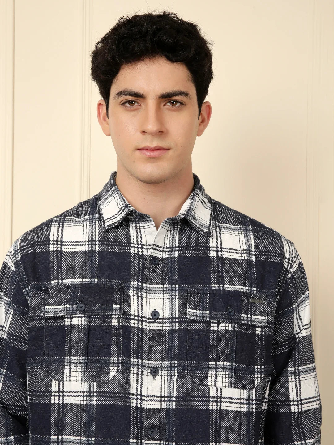 Blue & White Checked Cotton Shirt