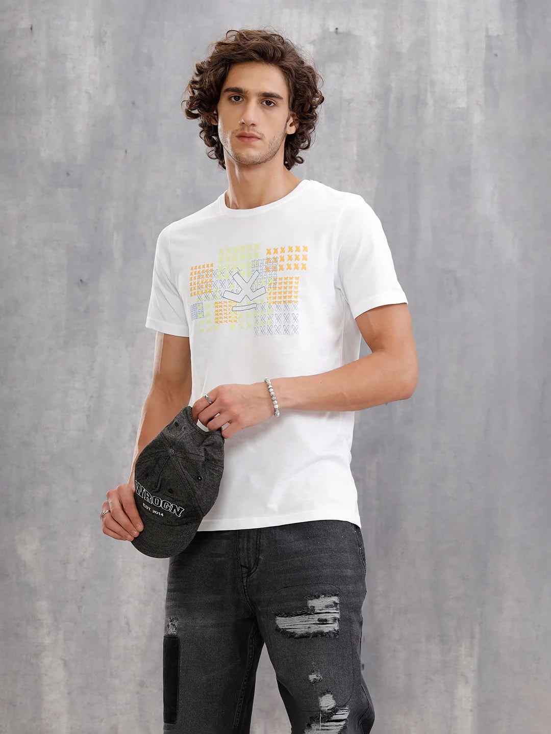 Cross-Stitch Inspired Brand Carrier Crew Neck With Embroidery   | Off White