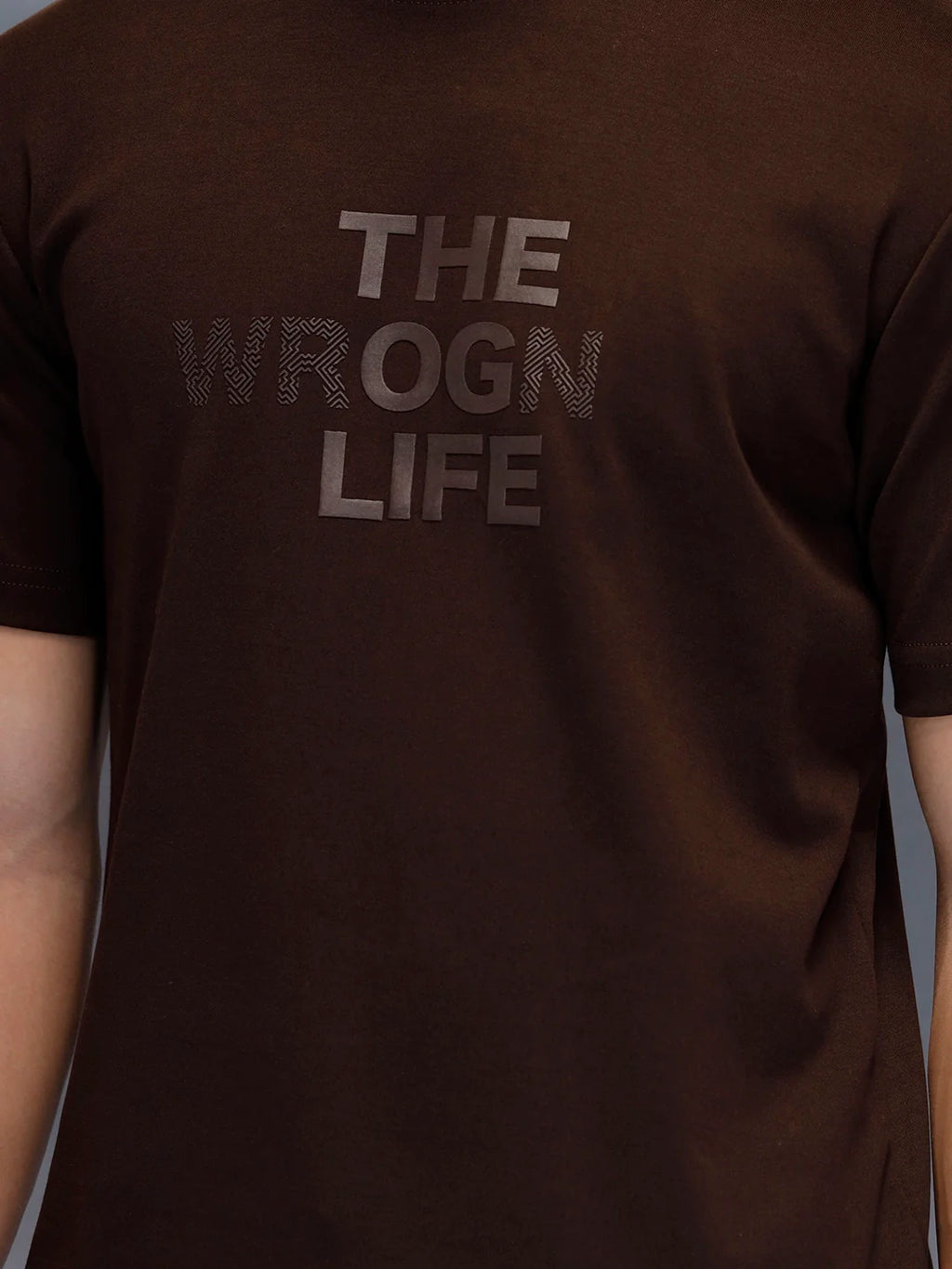 Men's Casual Slim Fit Tshirt with tonal 3D graphic print  | Brown