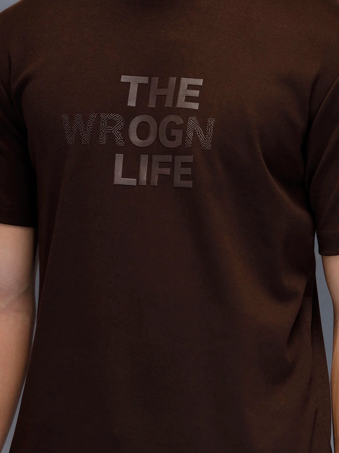 Men's Casual Slim Fit Tshirt with tonal 3D graphic print  | Brown
