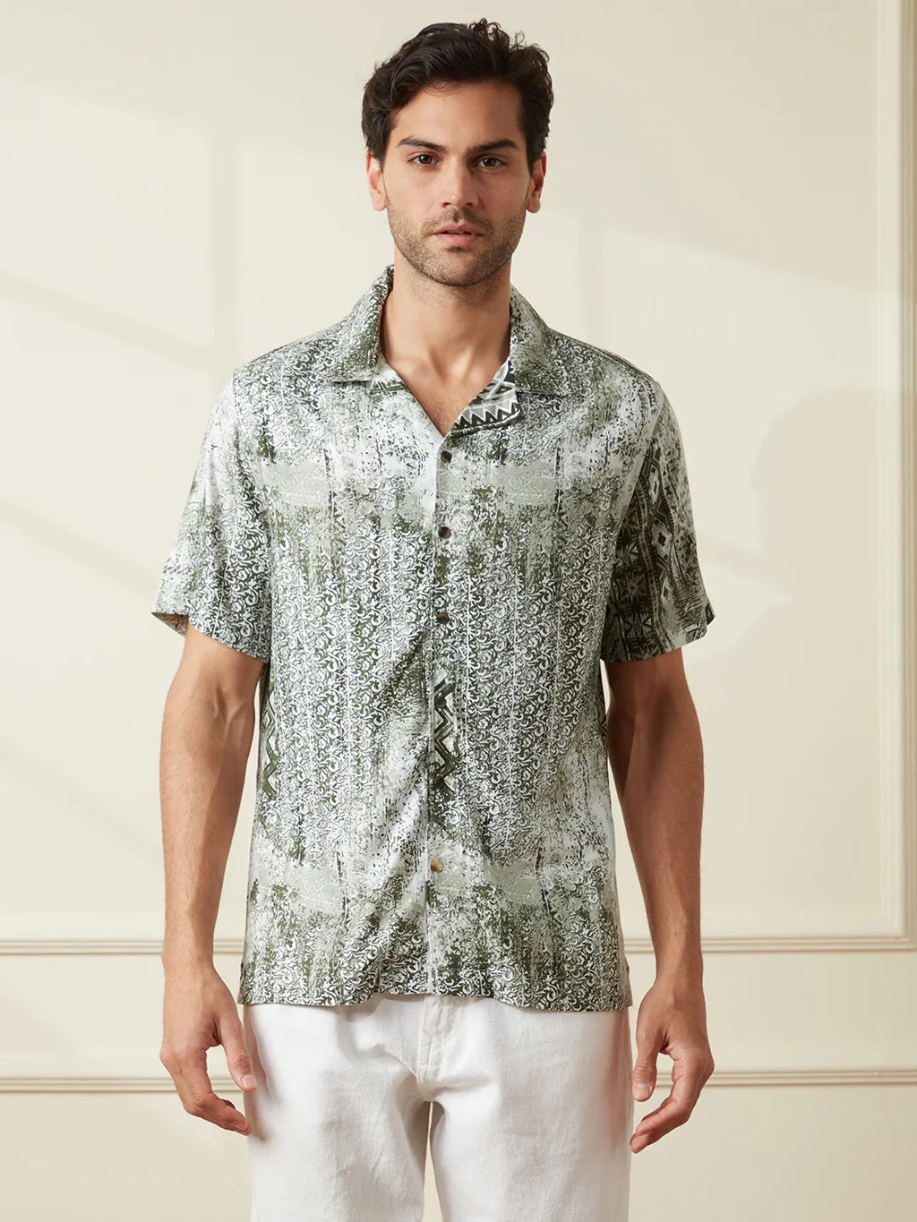 AOP Fluid Light Weight Viscose Shirt | Green