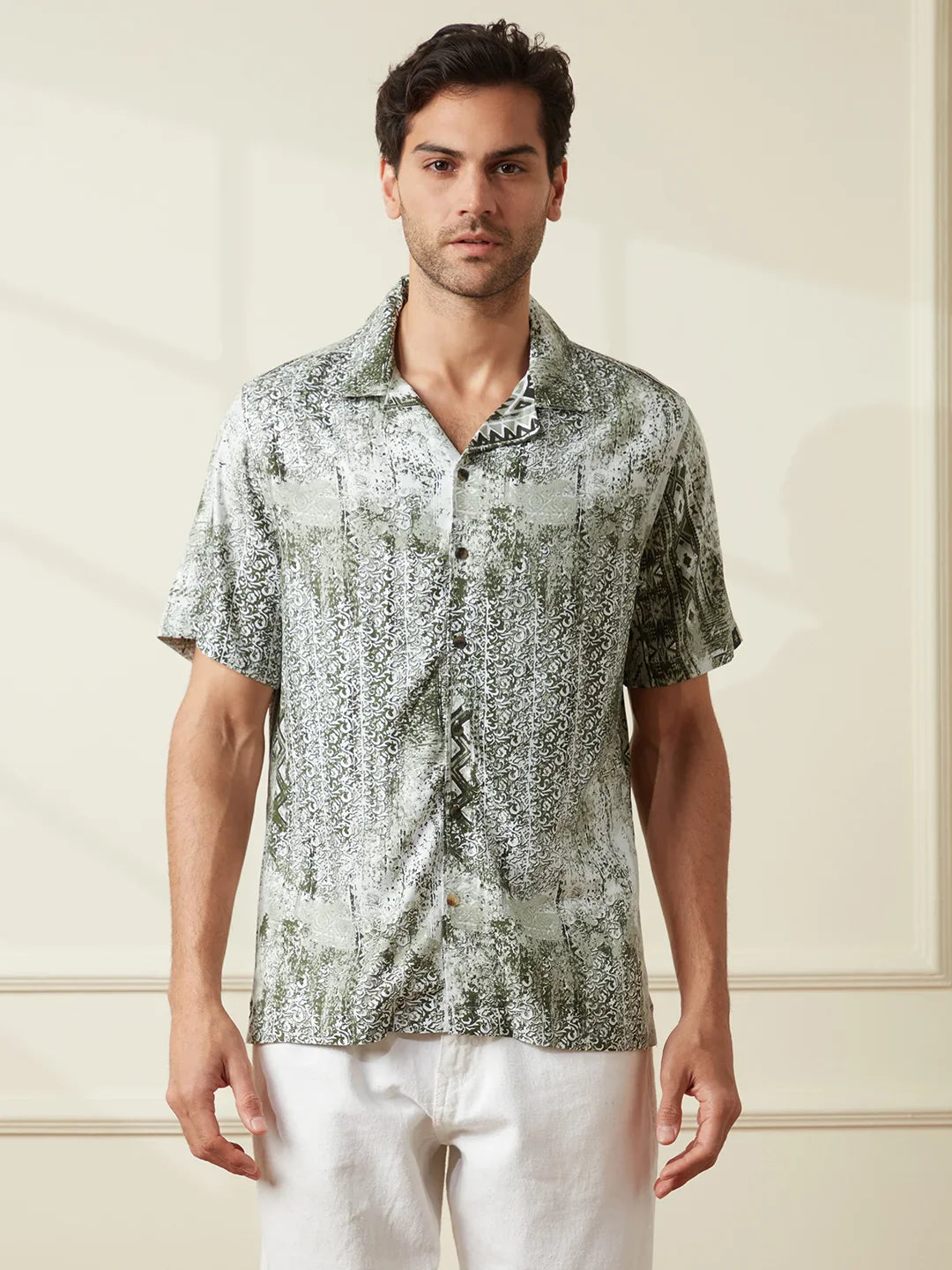 AOP Fluid Light Weight Viscose Shirt | Green