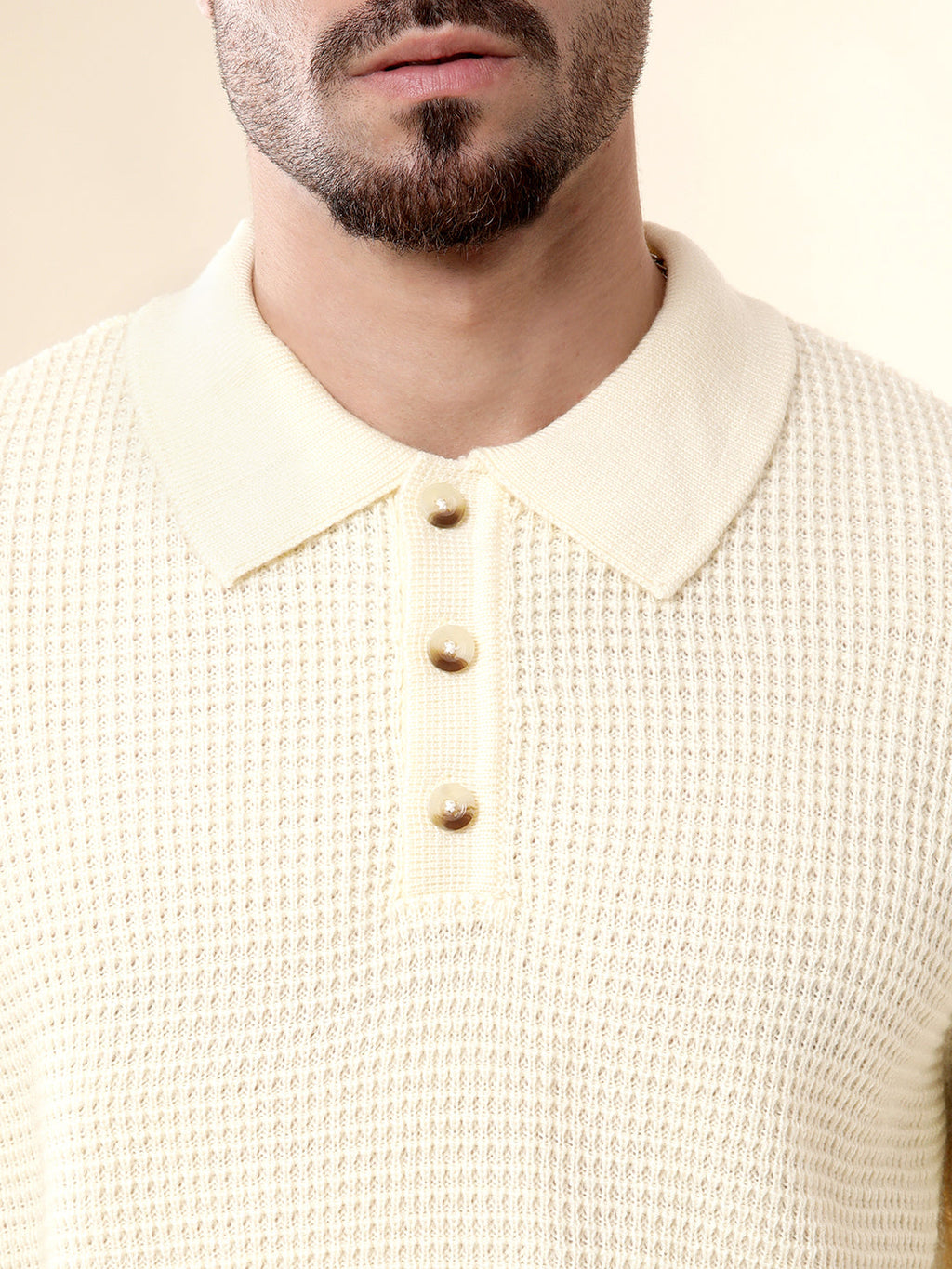 Beige Knit Polo Neck Sweater