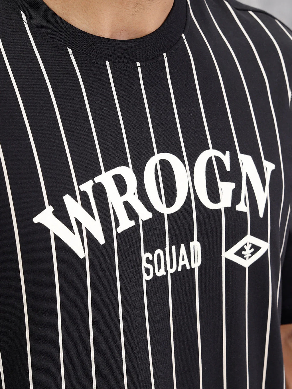 Striped Oversized Fit T-shirt With Flock Print | Black