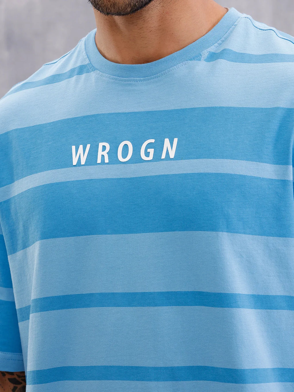 Tonal Printed All Over Striper Tee I Blue