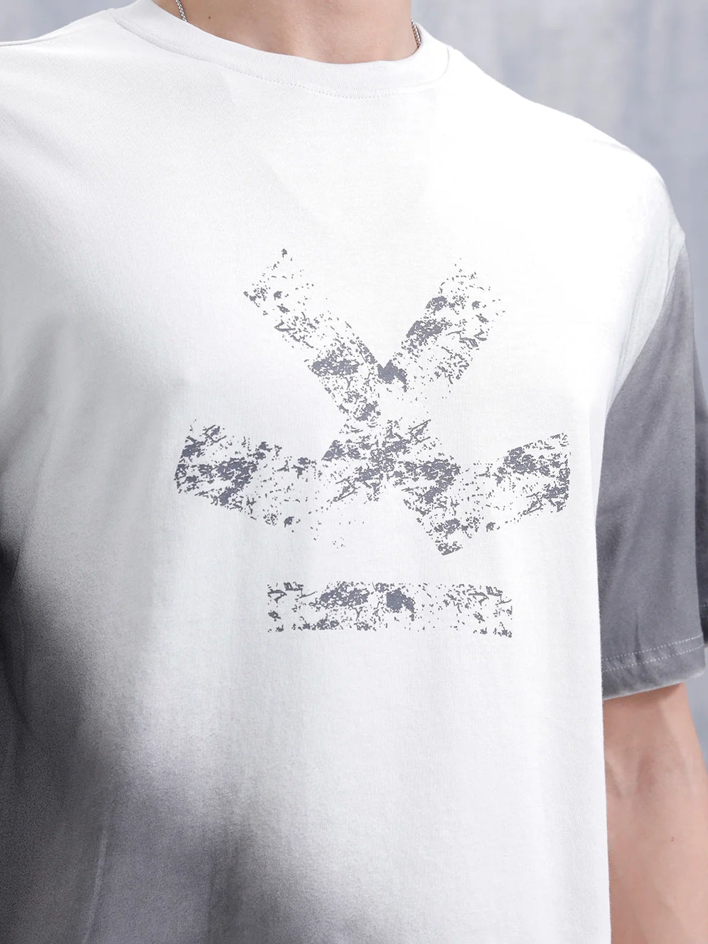 Washed Oversized Crew Neck T-shirt With Print | Light Grey