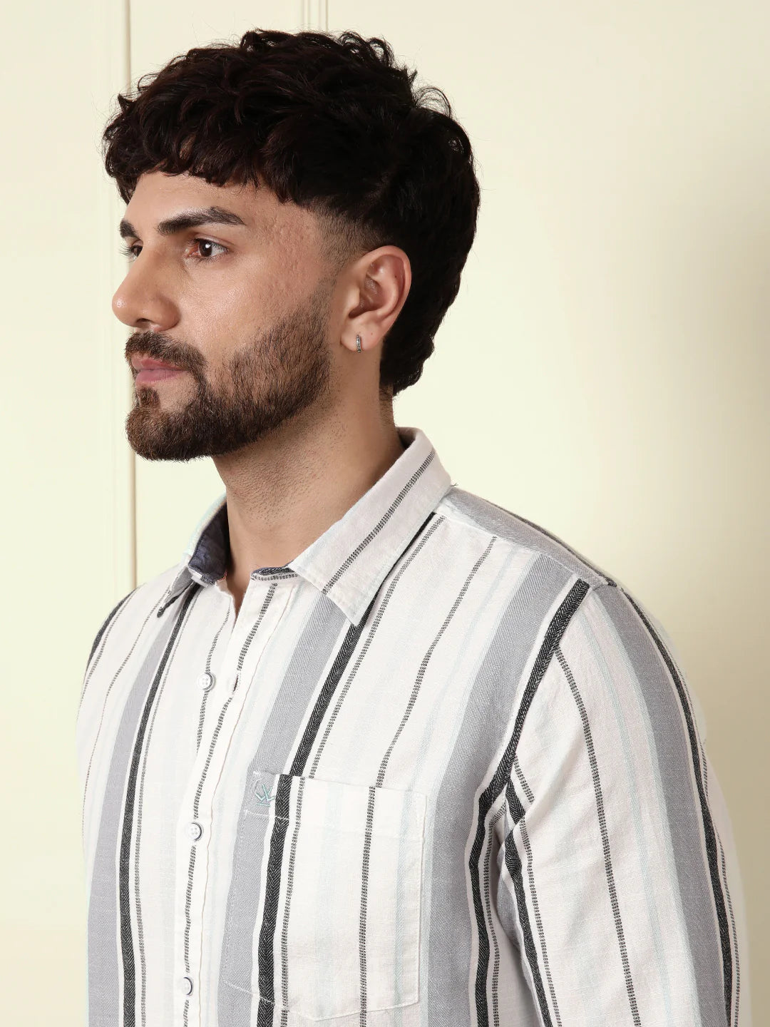 Classic Textured Stripes Shirt | Grey