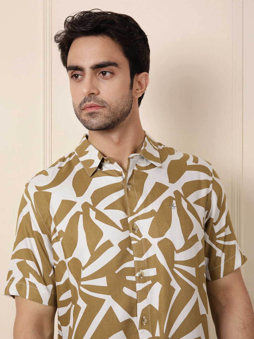 AOP Flowy Viscose Shirt | Khaki