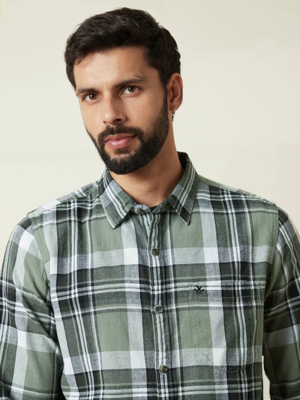 Checked Slim Fit Textured Shirt | Olive