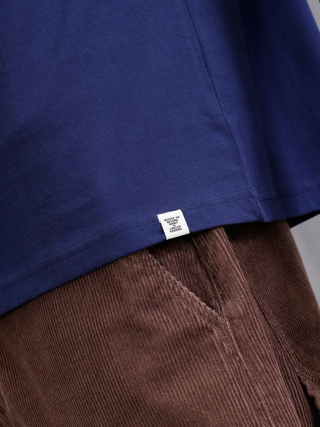 Placement Wash Oversized Fit Pure Cotton T-Shirt  | Navy Blue