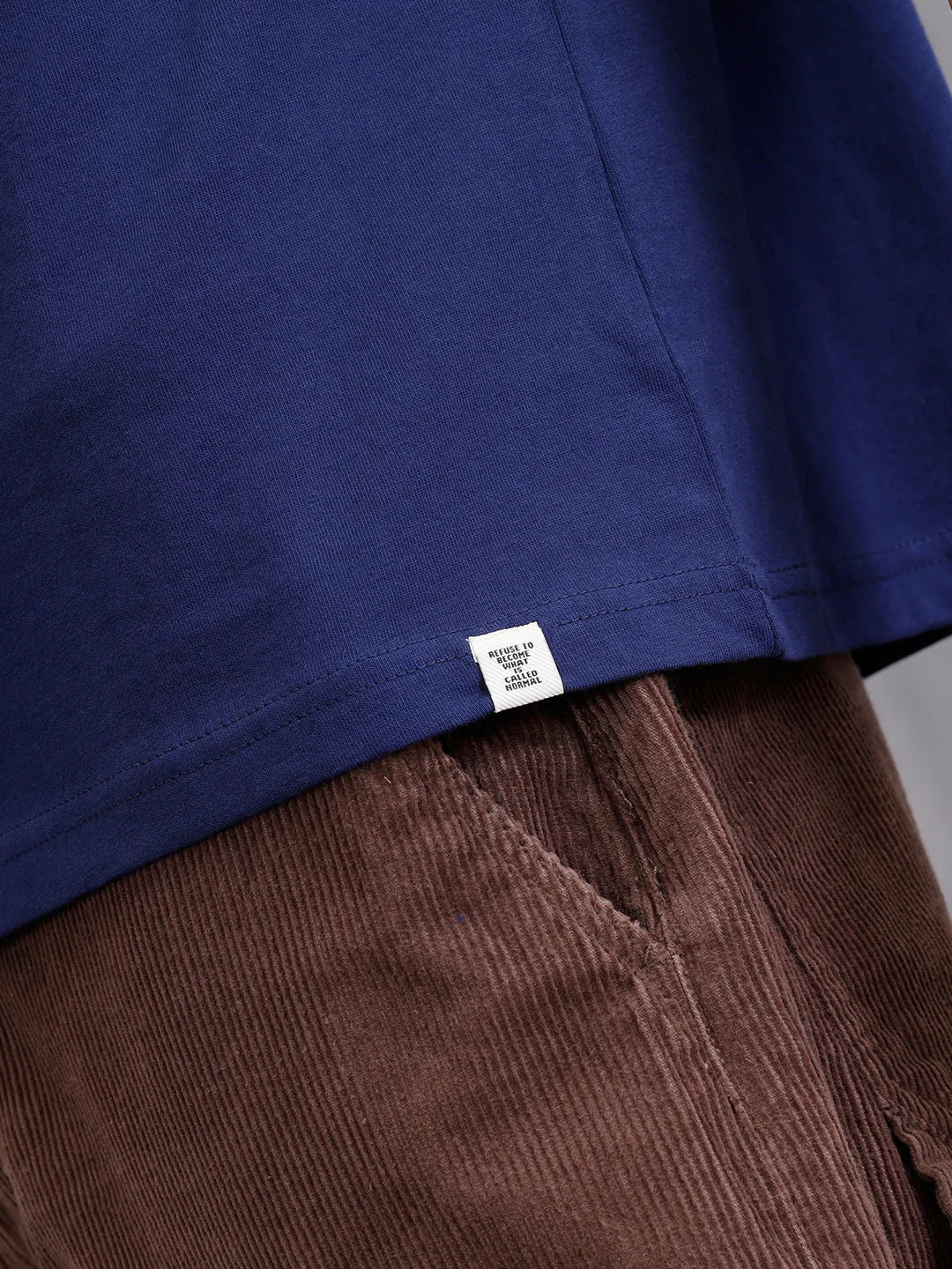 Placement Wash Oversized Fit Pure Cotton T-Shirt  | Navy Blue