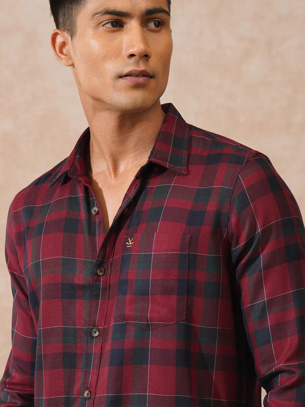 Checked Light Weight Shirt | Wine