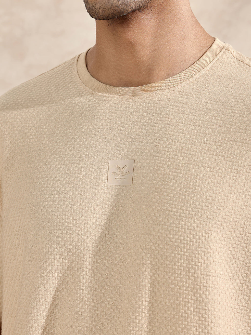 3/4th Sleeve Textured T-Shirt | Beige