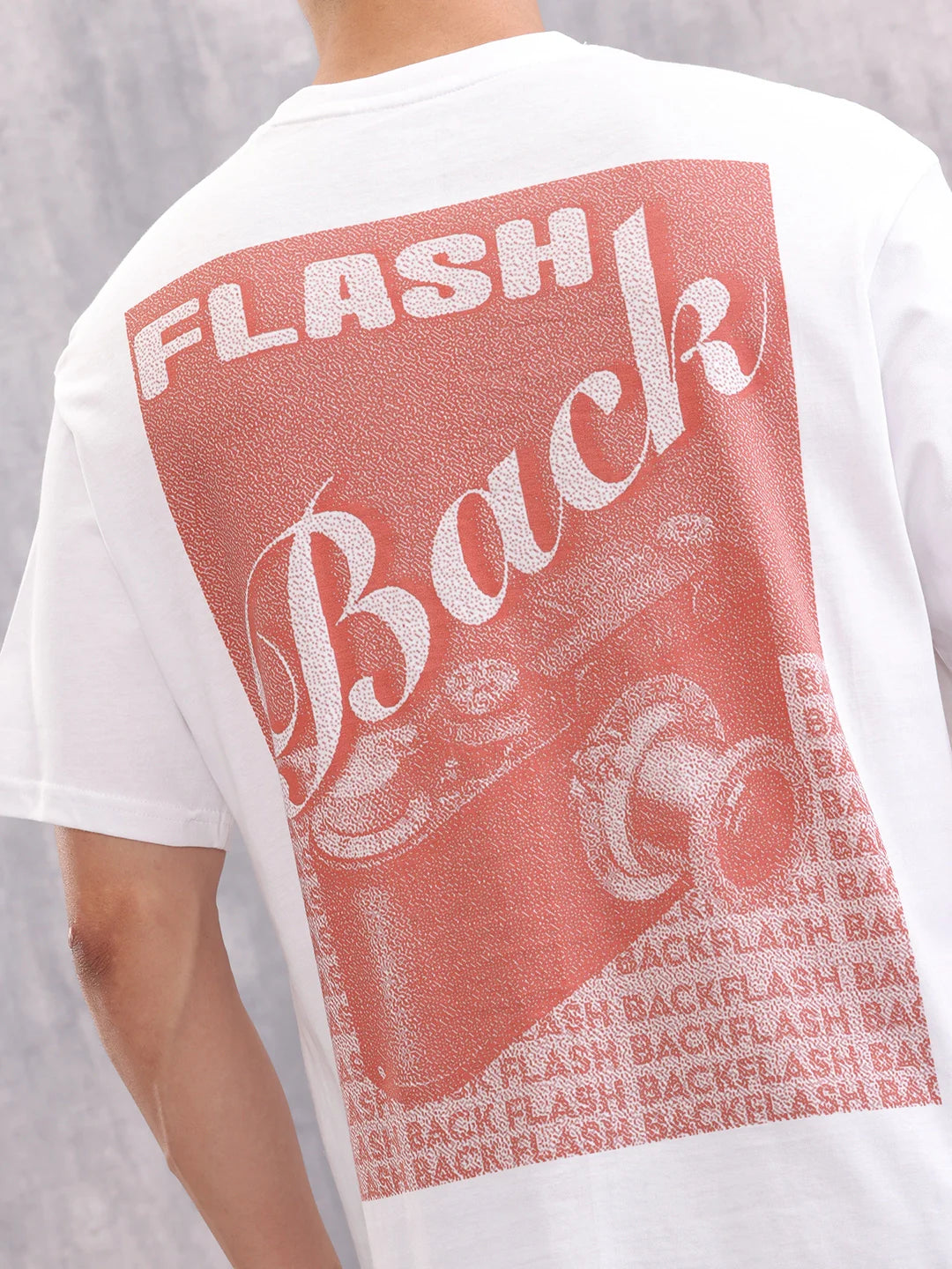 Retro Poster Back Graphic Printed Oversized Fit T-shirt | White