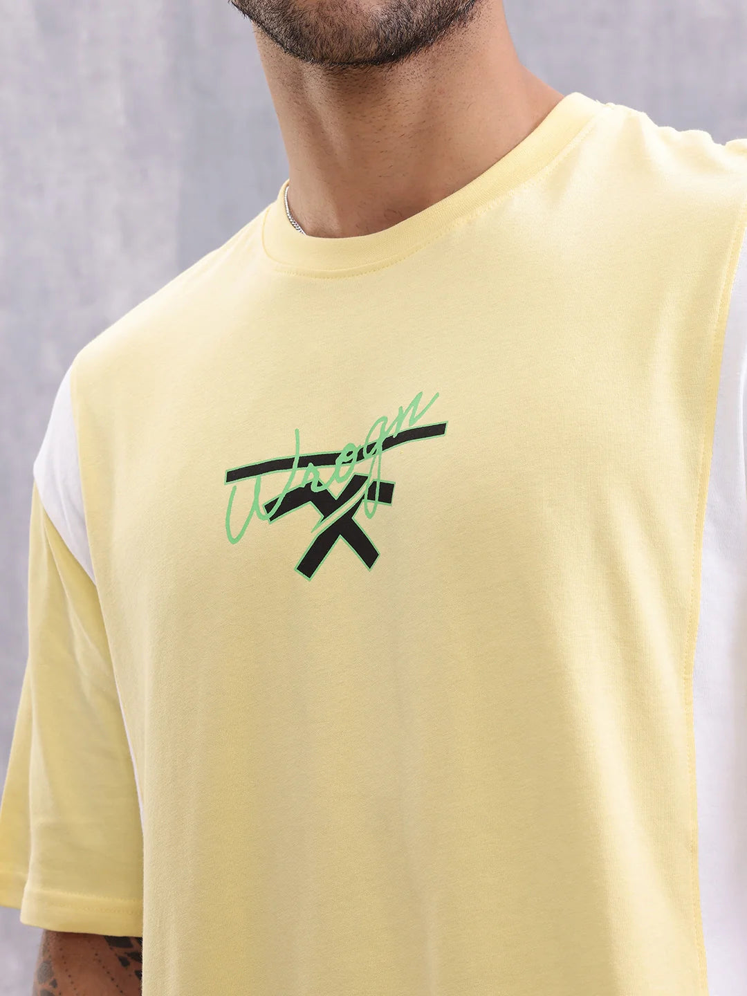 Retro Colourblock Oversized Fit T-shirt With Print | Yellow