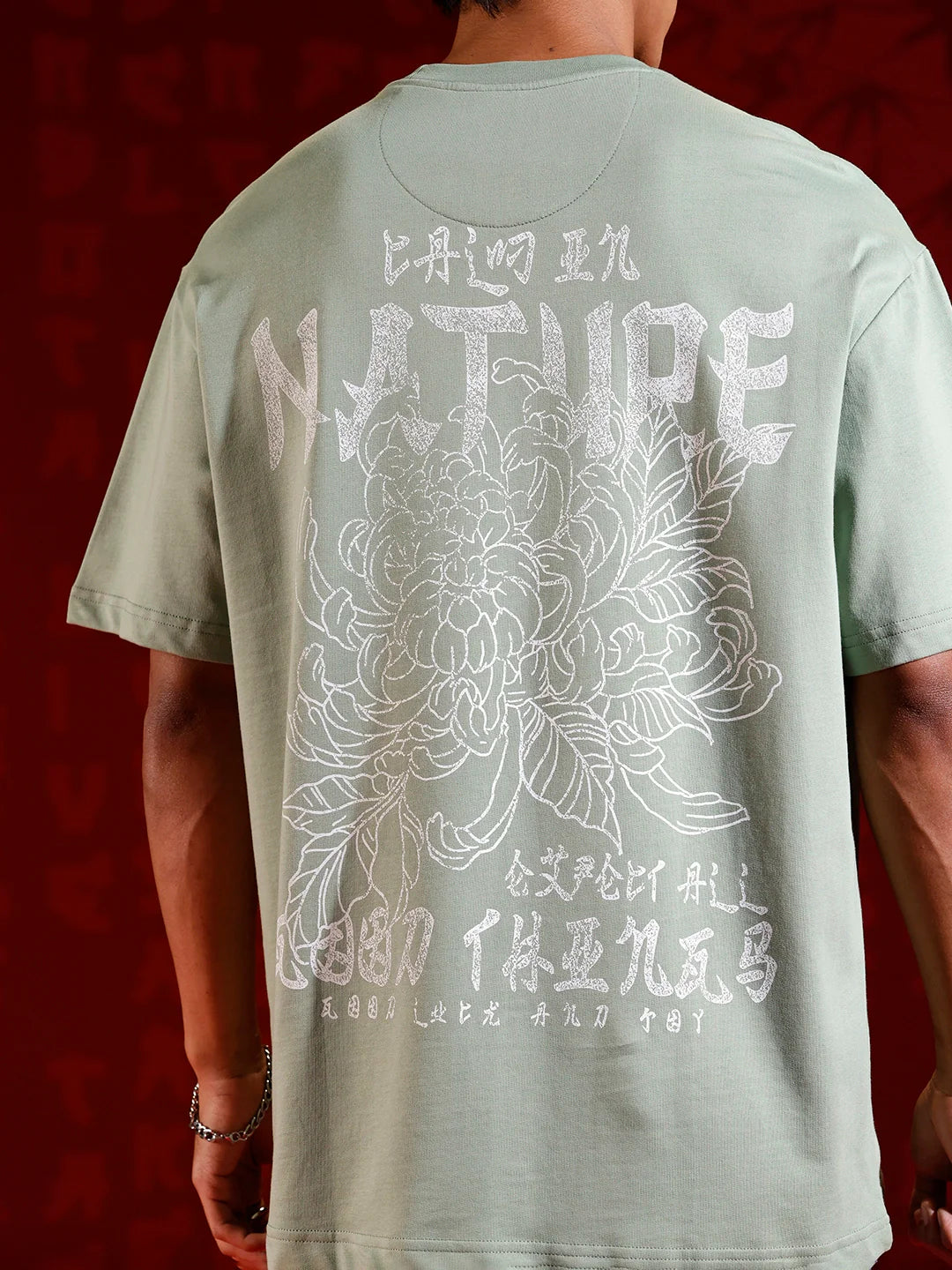 Minimal graphic print oversized tshirt | Green