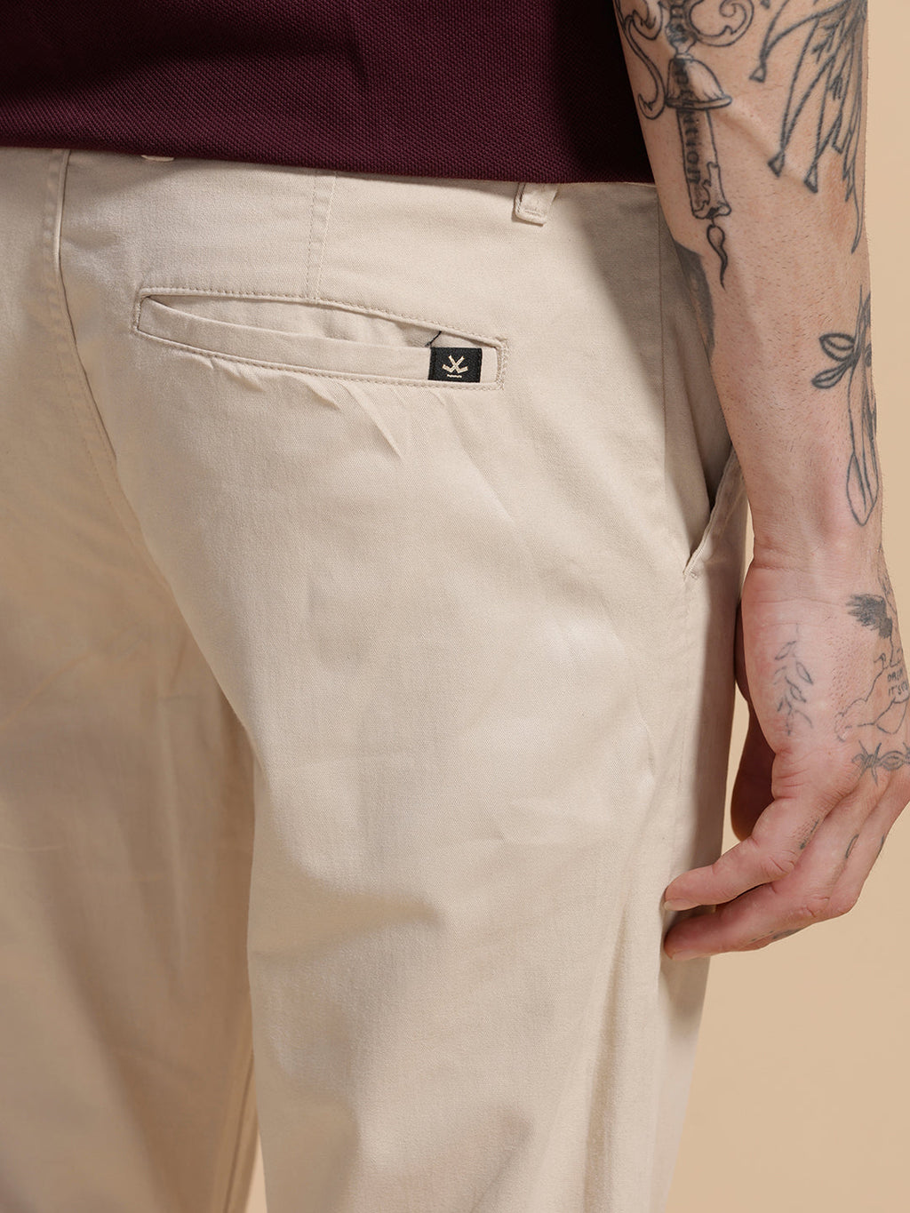 Cotton Blend Chino Trouser | Beige