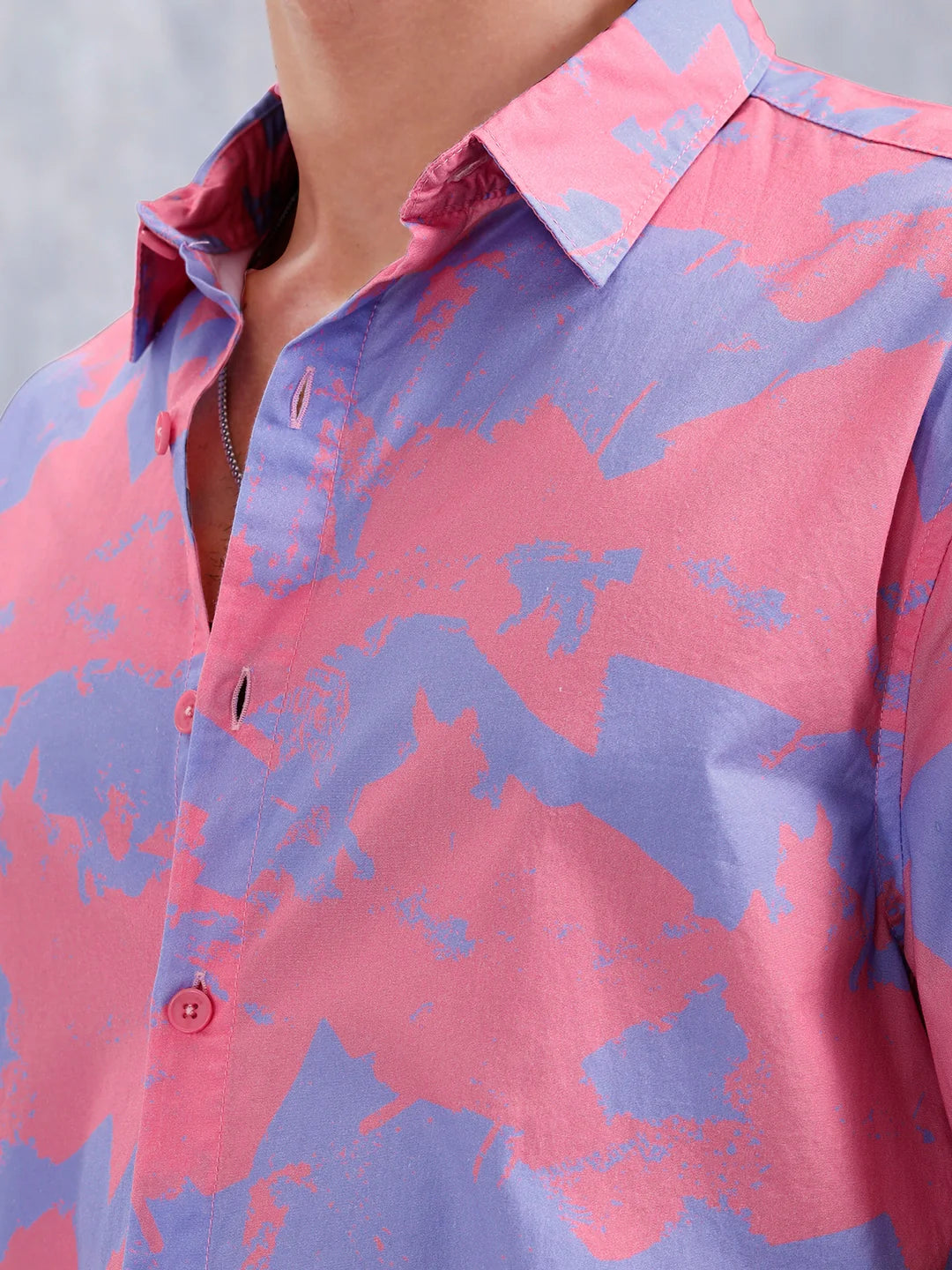 Abstract Aop Printed Comfort Fit Spread Collar Shirt | Pink