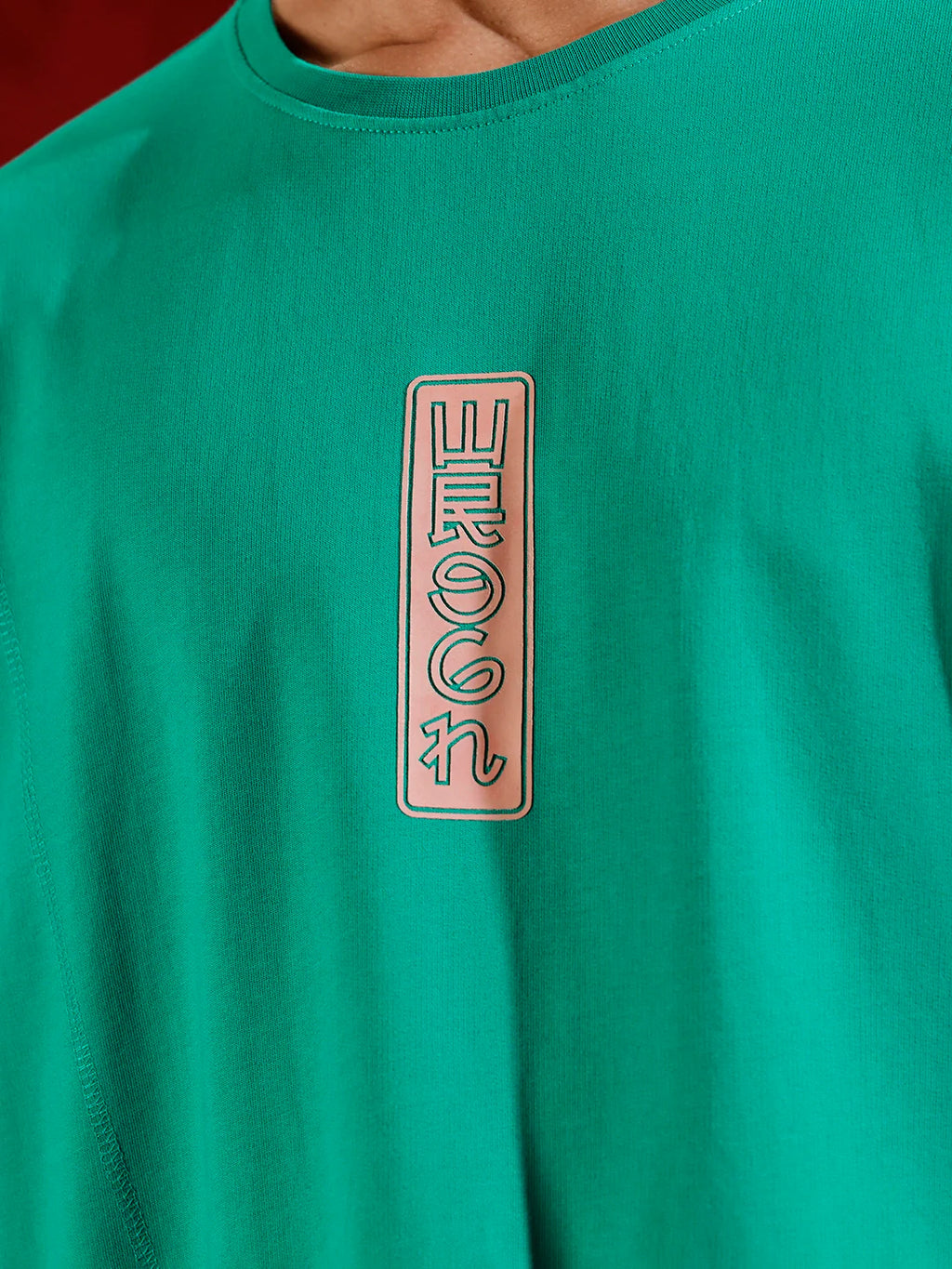Oversize 3/4 sleeve tshirt with vertical label print detail | Green