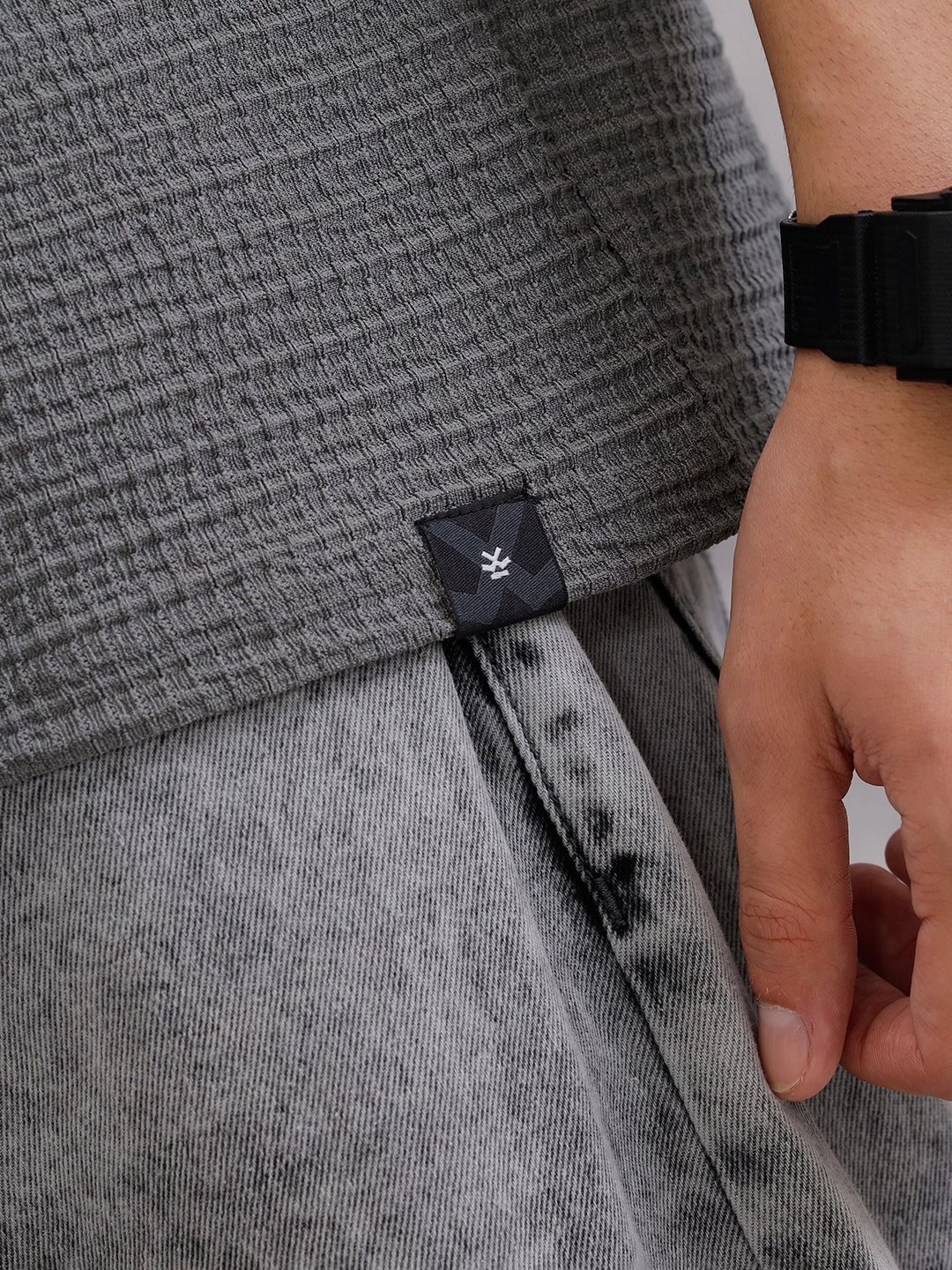 Honeycomb Textured Knit Crew Neck Pullover In Oversized Fit  |  Grey