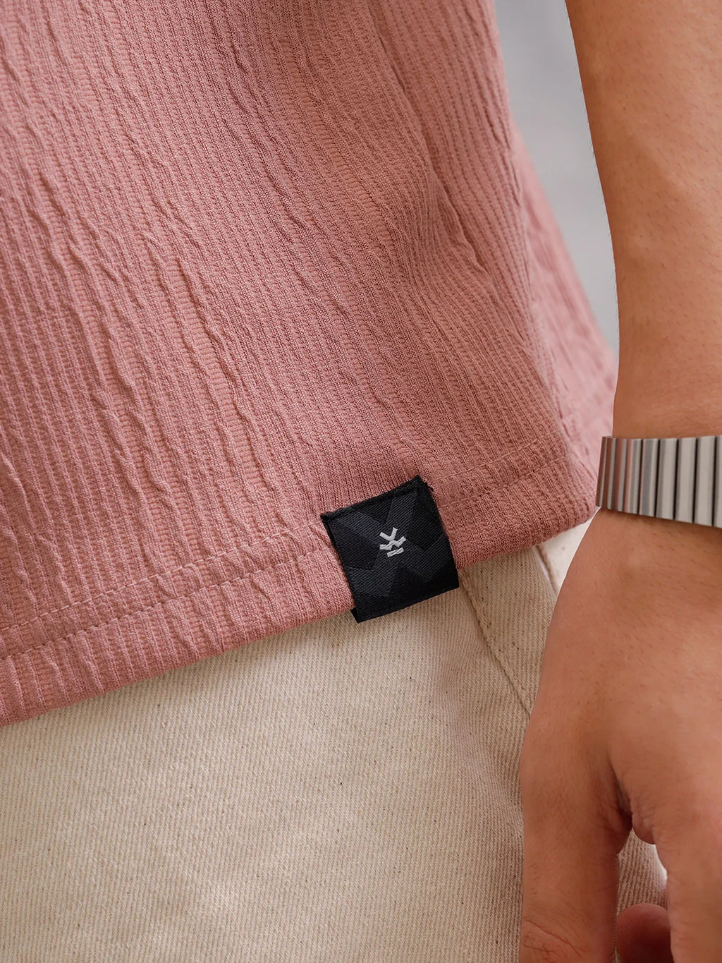 Honeycomb Textured Knit Crew Neck Pullover In Oversized Fit  |  Pink