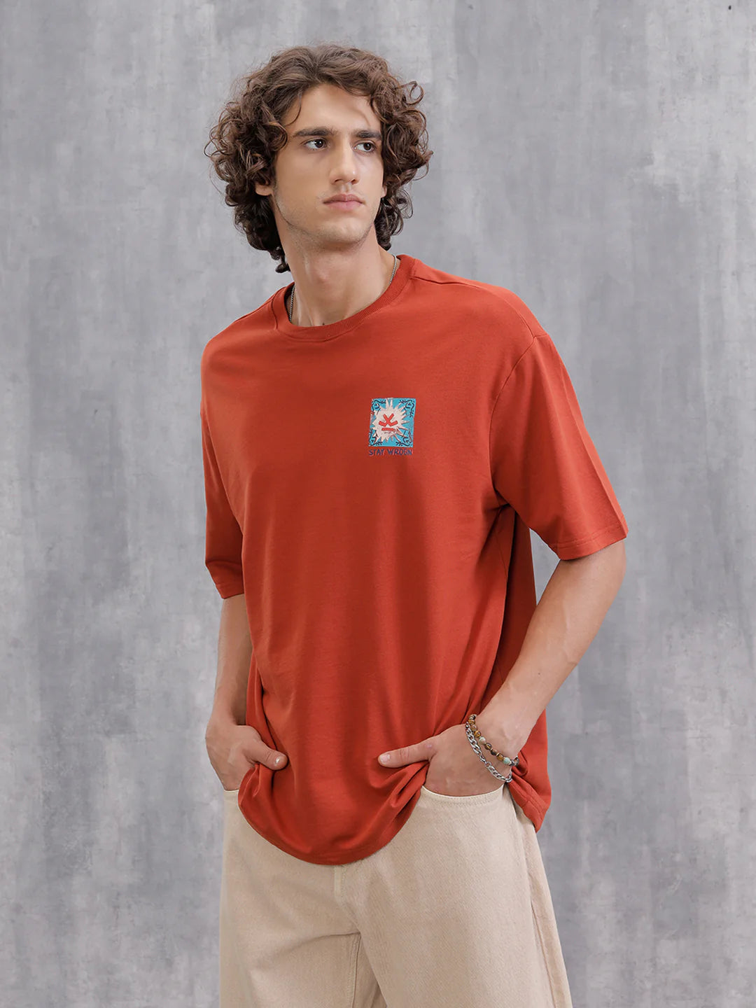 Mythical Face Inspired Back Print T-Shirt | Rust