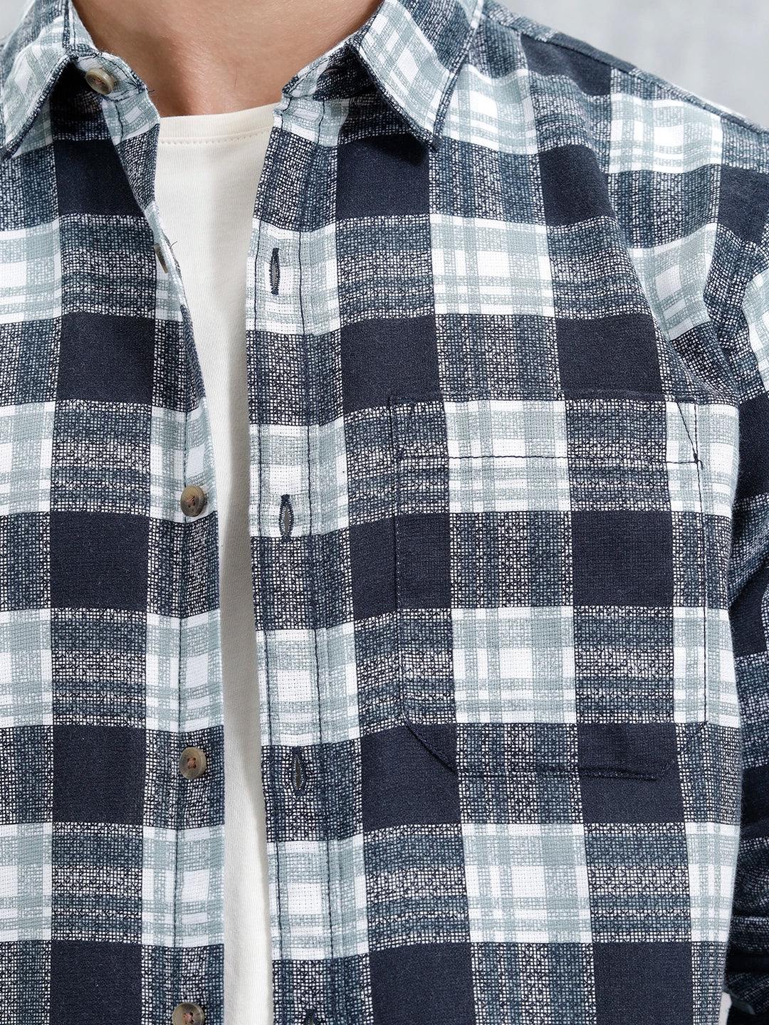 Checkered Pattern Slim Fit Casual Shirt | Blue