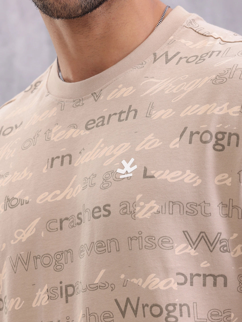 Typo Inspired Aop Oversized Fit T-shirt | Beige