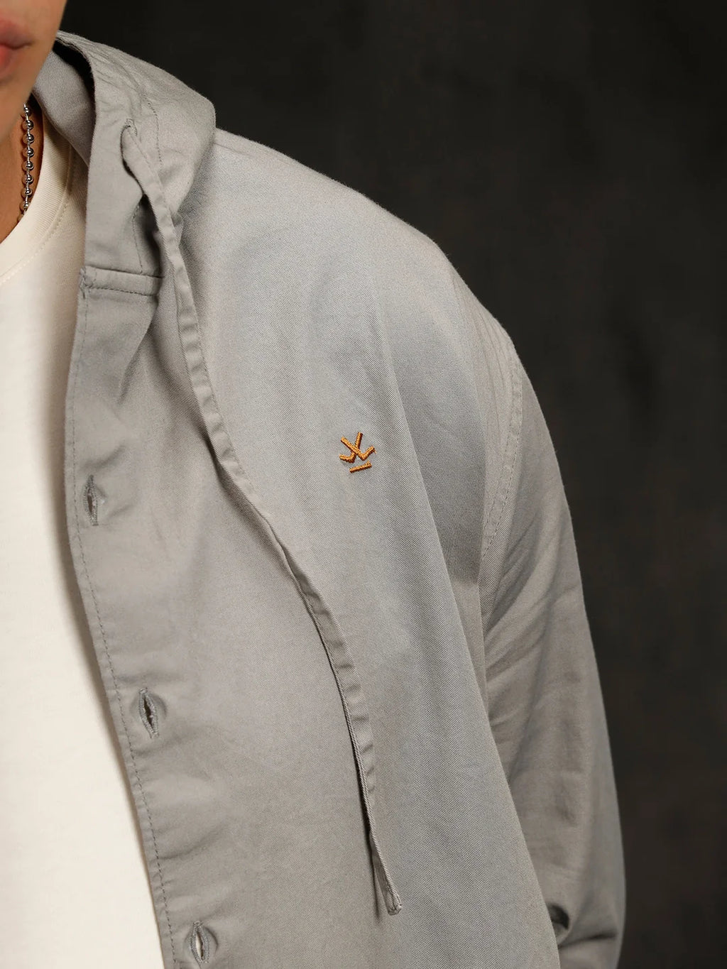 Cotton Twill Hoded Shirt | Grey