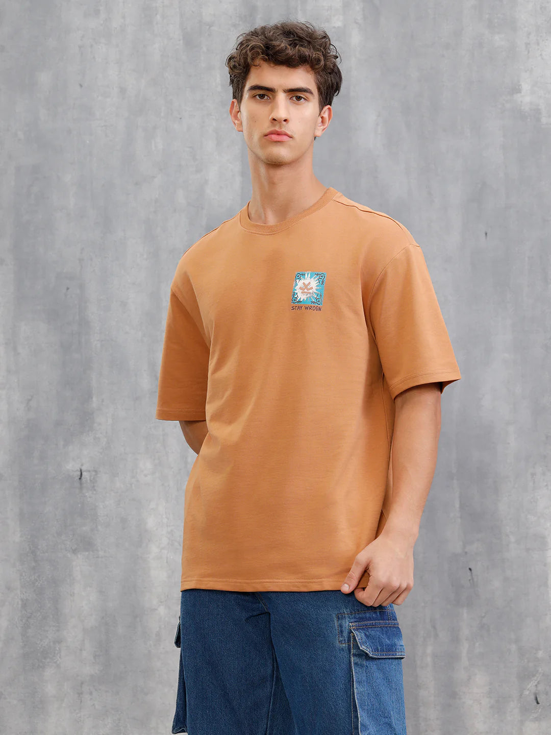 Mythical Face Inspired Back Print T-Shirt | Brown