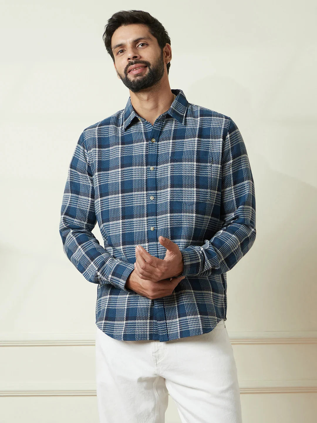 Checked Dobby Pattern Shirt | Blue