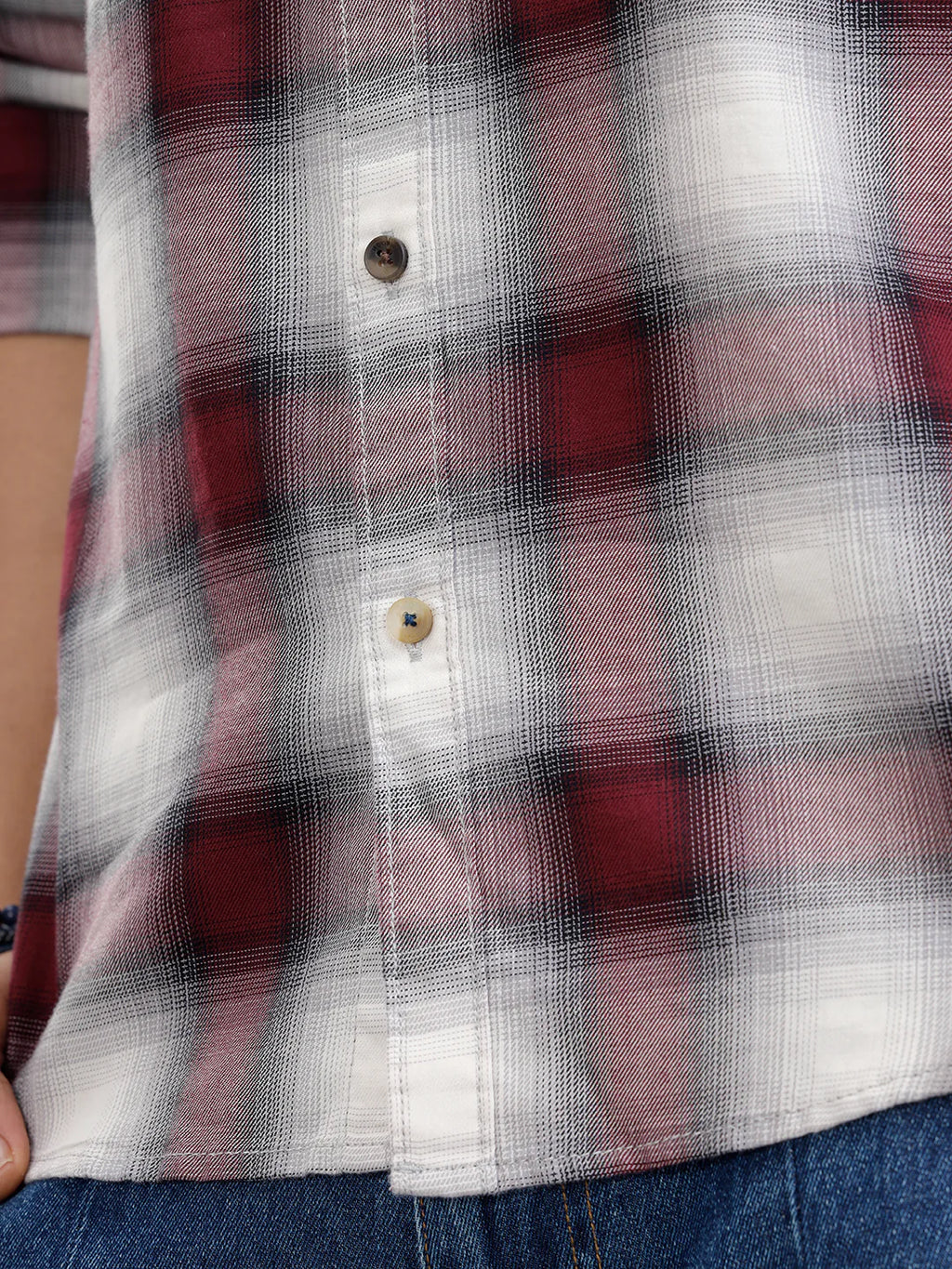 Cotton Twill Shadow Check Shirt In Slim Fit | Wine