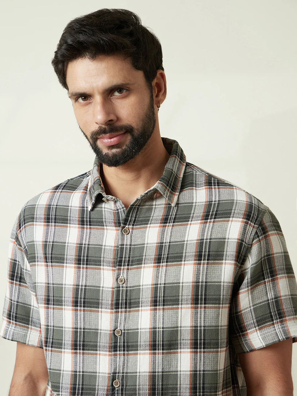 Checked Open Dobby Shirt | Green