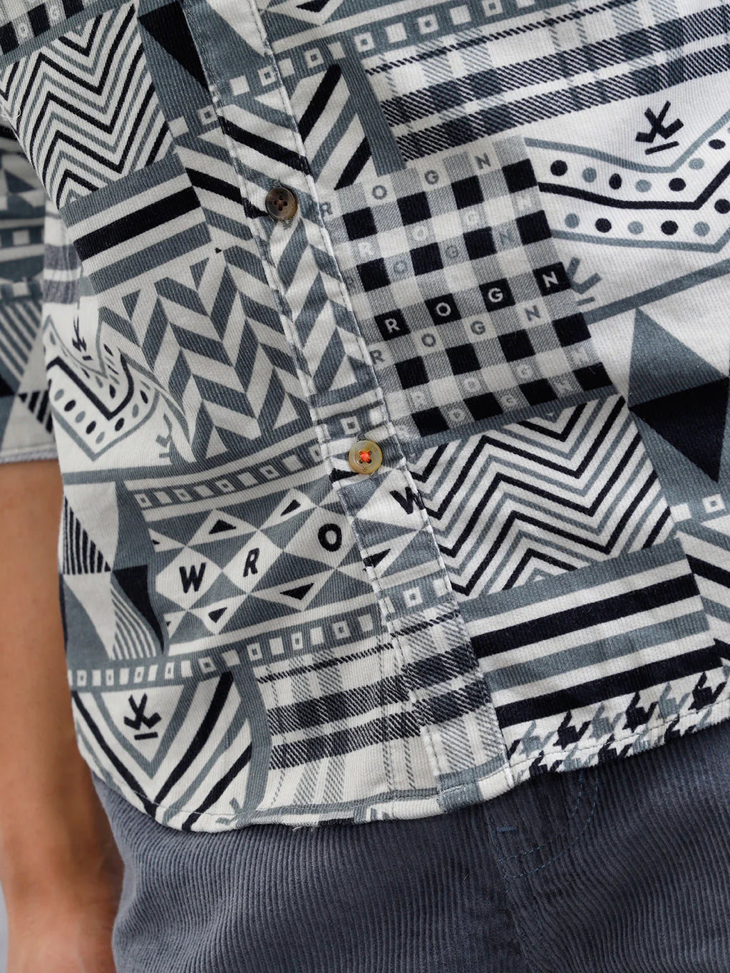 Corduroy Geometric Print Shirt In Slim Fit | Grey
