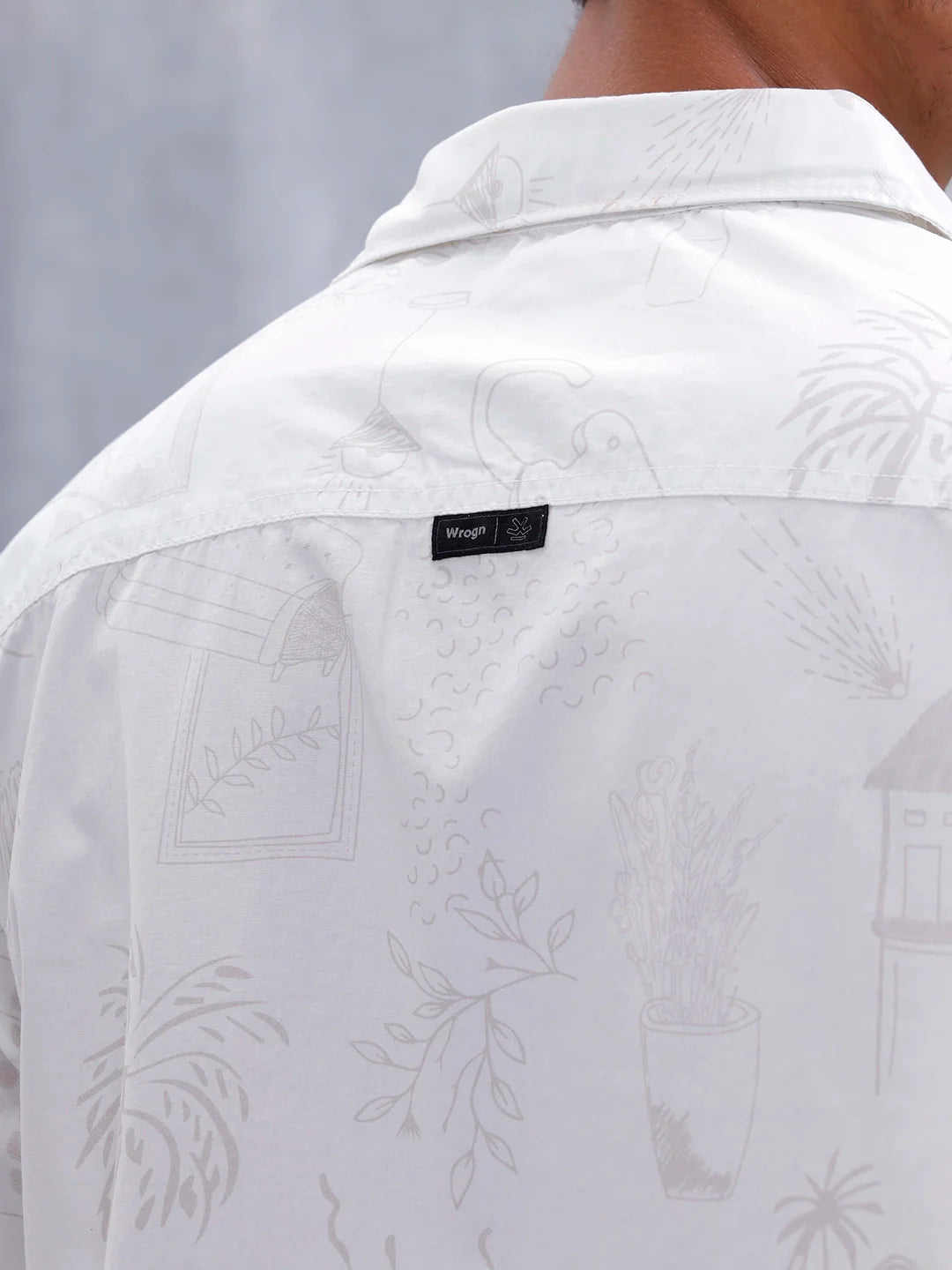 Aop Printed Comfort Fit Spread Collar Shirt | White