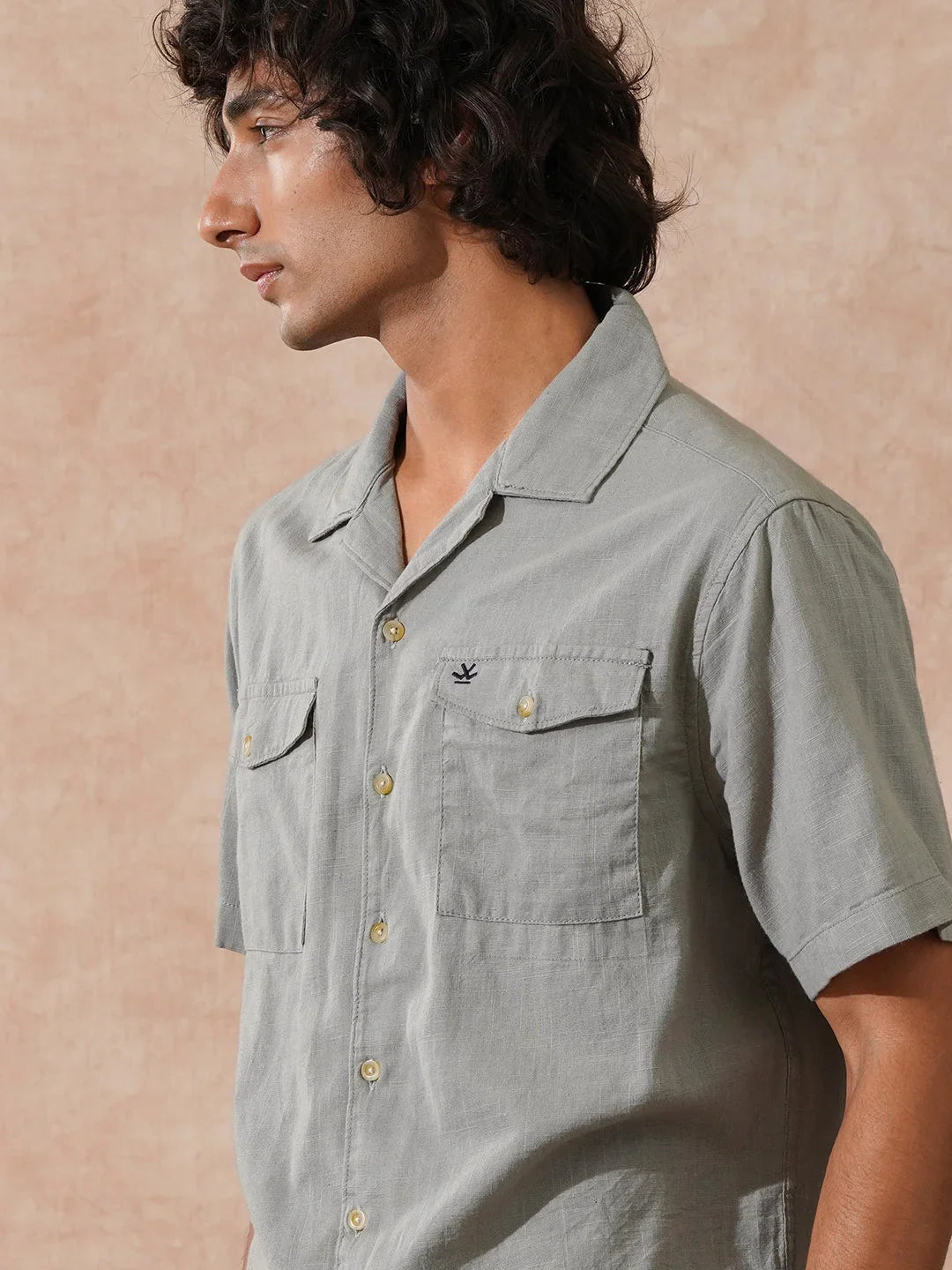 Double Pocket Resort Collar Shirt | Light Green